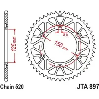 ItalyRacing Achtertandwiel 899, 47 tanden, aluminium Racelite, voor KTM SX/EXC/LC4 (1991-2021), (89947JT), (JTR897.47), (ketting 520), kleur: zwart