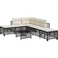 vidaXL 3-delige Loungeset met kussens poly rattan zwart