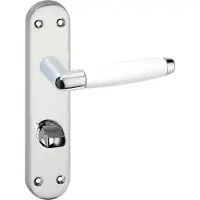 Impresso Deurkruk - Durban - Voor binnen - Ovaal deurschild met schroeven en toiletsluiting - Chroom - Wit - 2 stuks