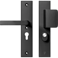 Axa Edge Plus veiligheidsbeslag voordeur rechthoekig schild D-knop/Blok-kruk PC55 met kerntrekbeveiliging SKG3 - aluminium/zwart