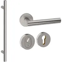 Hardbrass Voordeurset rond 3-delig met greep 1160mm SKG3 met kerntrekbeveiliging - RVS