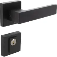 Intersteel Set rvs zwart achterdeurbeslag Amsterdam op vierkante massieve rozet SKG*** met kerntrekbeveiliging