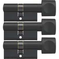 Dom Zwarte knopcilinder Plura 30/30mm - SKG 2 sterren - 3 gelijksluitende knopcilinders