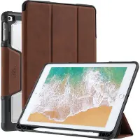 Ntech Tablet Hoes Geschikt voor iPad Hoes 5e, 6e, Air 1e, Air 2e Generatie - 9.7 inch (2017/2018) Smart Case Bruin met Harde Doorzichtige Achterkant / Sleep/Wake Functie iPad 2018 hoes premium leren case