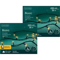Lumineo Kerstverlichting - 2x - 480 leds -classic warm wit -3600 cm - black cable - timer en dimmer