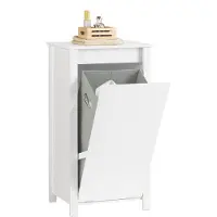 SoBuy Meuble SDB avec Panier à Linge Rabattable Blanc