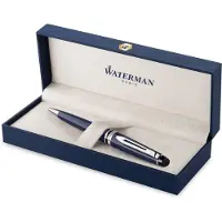 Waterman Expert balpen, blauwe lak met palladium details, medium punt, blauwe inkt, geschenkset