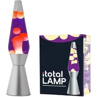 I-Total Lavalamp - Lava Lamp - Sfeerlamp - 40x11 cm - Glas/Aluminium - 30W - Paars met gele Lava - Zilvergrijs - XL1799