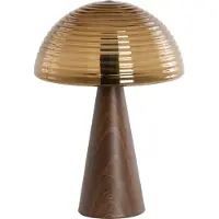 Light & Living Tafellamp Mueda met bruin glas en donker hout