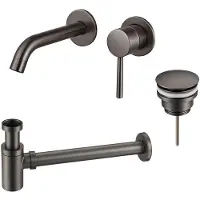 FortiFura Calvi Wastafelkraanset - inbouw wastafelkraan - klikwaste plug - verlaagde design sifon - Geborsteld Gunmetal PVD SW766534/SW767288/SW767295