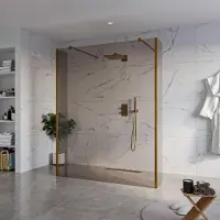 FortiFura Galeria Vrijstaande Inloopdouche - 160x200cm - Rookglas - antikalk - 8mm veiligheidsglas - 2 zijwanden 40cm - wandsteunen en hoekprofielen - Geborsteld koper PVD (Koper) SW927772