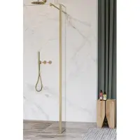 FortiFura Galeria zijwand - 30x200cm - helder glas - 8mm - met hoekprofiel - Geborsteld Messing PVD (Goud) SW797909 / SW798731