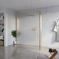 FortiFura Galeria Vrijstaande Inloopdouche - 140x200cm - Helder geribbeld - antikalk - 8mm veiligheidsglas - 2 zijwanden 40cm - wandsteunen en hoekprofielen - Geborsteld Messing PVD (Goud) SW927770
