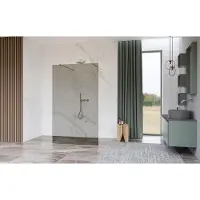 FortiFura Galeria Vrijstaande Inloopdouche - 90x200cm - Rookglas - antikalk - 8mm veiligheidsglas - wandsteunen - Geborsteld RVS PVD (RVS) SW927769 2x/SW797938