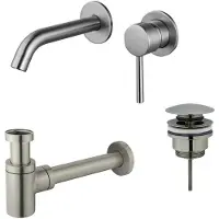 FortiFura Calvi Wastafelkraanset - inbouw wastafelkraan - klikwaste plug - verlaagde design sifon - Geborsteld RVS PVD (RVS) SW377860/SW696201/SW696217