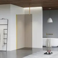 FortiFura Galeria inloopdouche - 40x200cm - rookglas - plafondarm - Geborsteld Messing PVD (Goud) SW797934/SW797910/SW804543