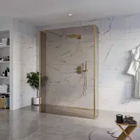FortiFura Galeria Vrijstaande Inloopdouche - 140x200cm - Rookglas - antikalk - 8mm veiligheidsglas - 2 zijwanden 40cm - wandsteunen en hoekprofielen - Geborsteld Messing PVD (Goud) SW927770