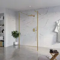 FortiFura Galeria Vrijstaande Inloopdouche - 110x200cm - helder - antikalk - 8mm veiligheidsglas - 2 zijwanden 30cm - wandsteunen en hoekprofielen - PVD - geborsteld messing (goud) SW927770