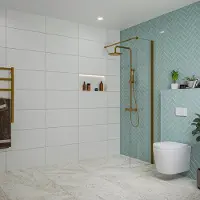 FortiFura Galeria inloopdouche - 50x200cm - helder glas - wandarm - Geborsteld koper PVD (Koper) SW797919/SW876702