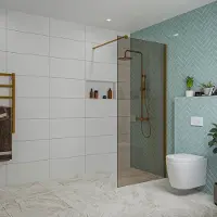 FortiFura Galeria inloopdouche - 90x200cm - rookglas - wandarm - Geborsteld koper PVD (Koper) SW797938/SW876702