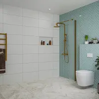 FortiFura Galeria inloopdouche - 30x200cm - mat glas - wandarm - Geborsteld koper PVD (Koper) SW797931/SW876702