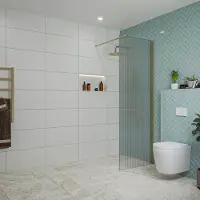 FortiFura Galeria inloopdouche - 70x200cm - ribbelglas - wandarm - Geborsteld Messing PVD (Goud) SW797949/SW797910
