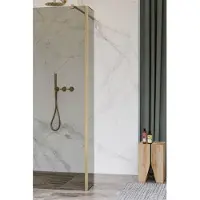 FortiFura Galeria zijwand - 40x200cm - rookglas - 8mm - met hoekprofiel - Geborsteld Messing PVD (Goud) SW797934 / SW798731