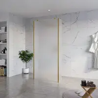 FortiFura Galeria Vrijstaande Inloopdouche - 90x200cm - Glas mat - antikalk - 8mm veiligheidsglas - 2 zijwanden 30cm - wandsteunen en hoekprofielen - Geborsteld Messing PVD (Goud) SW927770