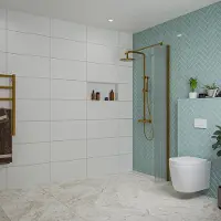 FortiFura Galeria inloopdouche - 30x200cm - ribbelglas - wandarm - Geborsteld koper PVD (Koper) SW797945/SW876702