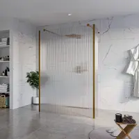 FortiFura Galeria Vrijstaande Inloopdouche - 140x200cm - helder geribbeld - antikalk - 8mm veiligheidsglas - 2 zijwanden 30cm - wandsteunen en hoekprofielen - PVD - geborsteld koper SW927772