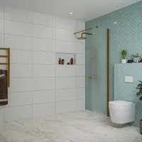 FortiFura Galeria inloopdouche - 50x200cm - mat glas - wandarm - PVD - geborsteld koper SW797922/SW876702