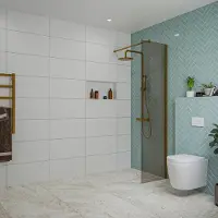 FortiFura Galeria inloopdouche - 50x200cm - rookglas - wandarm - Geborsteld koper PVD (Koper) SW797936/SW876702