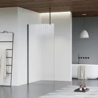 FortiFura Galeria inloopdouche - 40x200cm - ribbelglas - plafondarm - Geborsteld Gunmetal PVD SW797948/SW797907/SW804545