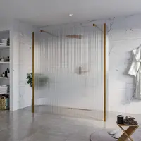 FortiFura Galeria Vrijstaande Inloopdouche - 180x200cm - Helder geribbeld - antikalk - 8mm veiligheidsglas - 2 zijwanden 30cm - wandsteunen en hoekprofielen - Geborsteld koper PVD (Koper) SW927772
