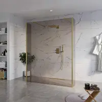 FortiFura Galeria Vrijstaande Inloopdouche - 160x200cm - Rookglas - antikalk - 8mm veiligheidsglas - 2 zijwanden 40cm - wandsteunen en hoekprofielen - Geborsteld Messing PVD (Goud) SW927770