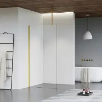 FortiFura Galeria inloopdouche - 140x200cm - helder glas - plafondarm - Geborsteld Messing PVD (Goud) SW797916/SW797910/SW804543