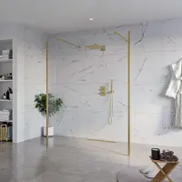 FortiFura Galeria Vrijstaande Inloopdouche - 160x200cm - Helder - antikalk - 8mm veiligheidsglas - 2 zijwanden 30cm - wandsteunen en hoekprofielen - Geborsteld Messing PVD (Goud) SW927770