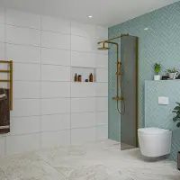 FortiFura Galeria inloopdouche - 40x200cm - rookglas - wandarm - Geborsteld koper PVD (Koper) SW797934/SW876702