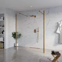 FortiFura Galeria Vrijstaande Inloopdouche - 160x200cm - Helder - antikalk - 8mm veiligheidsglas - 2 zijwanden 30cm - wandsteunen en hoekprofielen - Geborsteld koper PVD (Koper) SW927772