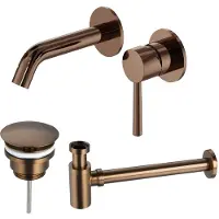 FortiFura Calvi Slim Wastafelkraanset - inbouw wastafelkraan - always open plug - verlaagde design sifon - Geborsteld koper PVD (Koper) SW799403 / SW970034 / SW799405