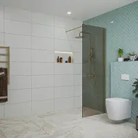 FortiFura Galeria inloopdouche - 70x200cm - rookglas - wandarm - Geborsteld Messing PVD (Goud) SW797941/SW797910