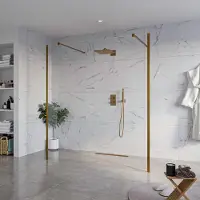FortiFura Galeria Vrijstaande Inloopdouche - 180x200cm - Helder - antikalk - 8mm veiligheidsglas - 2 zijwanden 40cm - wandsteunen en hoekprofielen - Geborsteld koper PVD (Koper) SW927772