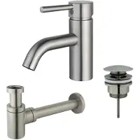 FortiFura Calvi Wastafelkraanset - lage wastafelkraan - klikwaste plug - verlaagde design sifon - Geborsteld RVS PVD (RVS) SW377856/SW696201/SW696217