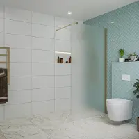 FortiFura Galeria inloopdouche - 100x200cm - mat glas - wandarm - Geborsteld Messing PVD (Goud) SW797927/SW797910