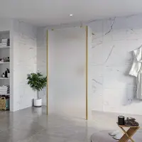 FortiFura Galeria Vrijstaande Inloopdouche - 100x200cm - glas mat - antikalk - 8mm veiligheidsglas - 2 zijwanden 40cm - wandsteunen en hoekprofielen - PVD - geborsteld messing (goud) SW927770