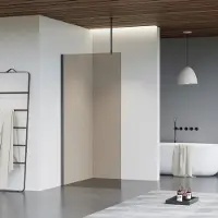 FortiFura Galeria inloopdouche - 50x200cm - rookglas - plafondarm - Geborsteld Gunmetal PVD SW797936/SW797907/SW804545