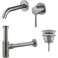 FortiFura Calvi Wastafelkraanset - inbouw wastafelkraan - always open plug - design sifon - Geborsteld RVS PVD (RVS) SW377860/SW696207/SW696212