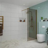 FortiFura Galeria inloopdouche - 80x200cm - rookglas - wandarm - Geborsteld koper PVD (Koper) SW797939/SW876702