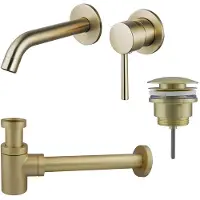 FortiFura Calvi Wastafelkraanset - inbouw wastafelkraan - klikwaste plug - verlaagde design sifon - Geborsteld Messing PVD (Goud) SW720228/SW696202/SW696218