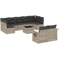 vidaXL 10-delige tuinmeubelset met sofa en kussens, lichtgrijs, polyrotan